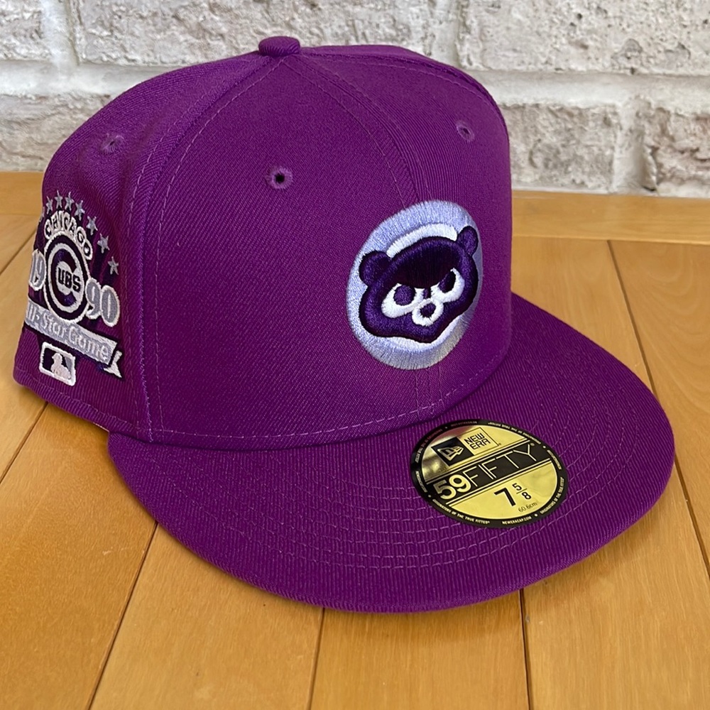 NEW ERA 59FIFTY CHICAGO CUBS FITTED HAT SIZE 7 5/8 LAVENDER UV 1990 SIDE PATCH